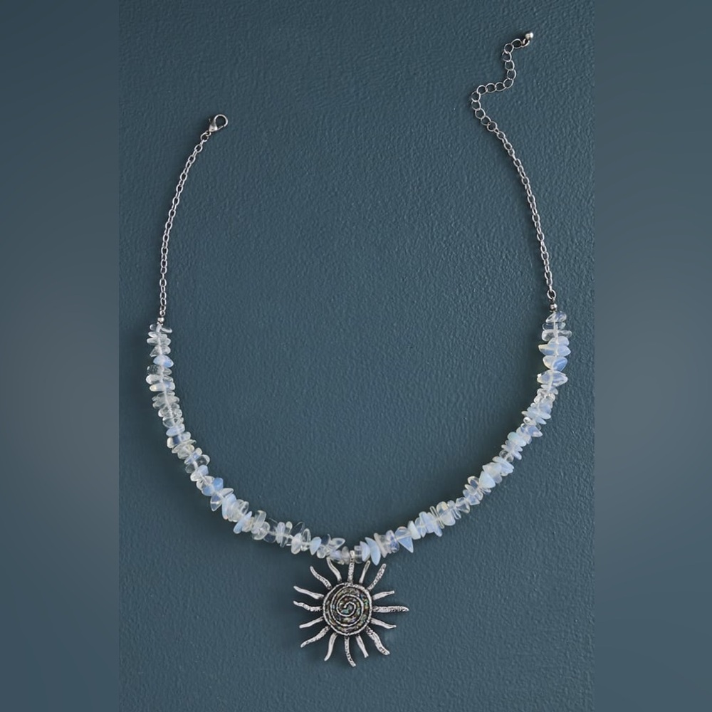Opalite Chip Abalone Shell Sun Necklace